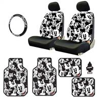 Yupbizauto Disney Mickey Mouse Design Sideless Low Back Car Seat Covers Floor Mats Steering Wheel Cover Accessories Set with Air Freshener
