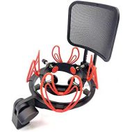 Unknown Suuntok Microphone Shock Mount Kit Compatible for All Microphones Size at 21-62mm,Includes Universal Mic Shock-Mount and Pop Filter (red)