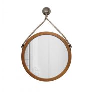 HUMAKEUP Modern Round Wall Mirror Hemp Rope Wooden Frame Makeup Hanging Mirror Home Decoration for Entrance Channel Bathroom Living Room Study (Size : Diameter 80cm)