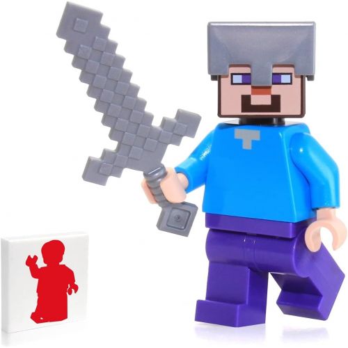  LEGO Minecraft Minifigure Steve Minifig with Iron Helmet + Sword