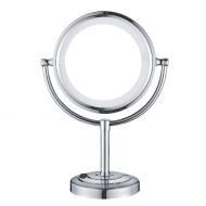 Makeup mirror 10X Makeup Mirror with LED Silver Plated HD Mirror Desktop Double-Sided Rotatable Metal...