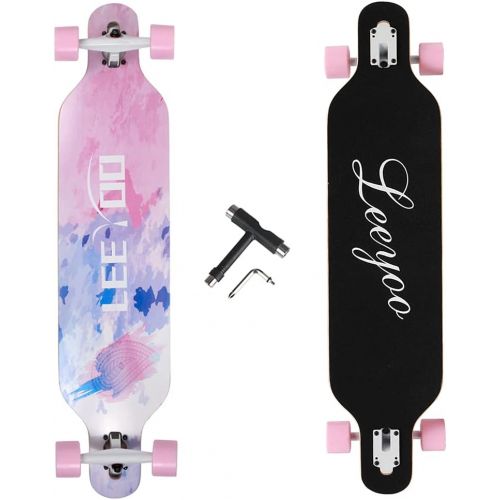  [아마존베스트]Leeyoo Longboard Skateboard, 41 Inch 8 Layer Natural Maple Drop Through Longboards for Kids Boys Girls Youths Beginners.