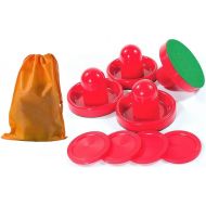 Lemon home Two Colored of Air Hockey Pushers and Red Air Hockey Pucks, Goal Handles Paddles Replacement Accessories for Game Tables (4 Striker, 4 Puck Packs)
