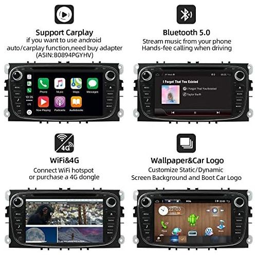  YUNTX Android 10 Car Radio Compatible Avec Mondeo/S max/Focus/C max/Connect/Galaxy GPS 2 Din Camera Arriere et Canbus Free Soutien DAB +/Commande au Volant/4G/WiFi/Bluetooth/