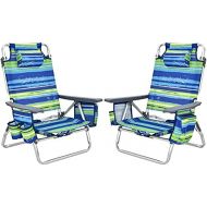 Giantex Beach Chair 2-Pack Sling Camping Chair, Patio Reclining Chairs with 5 Adjustable Position, Head Pillow, Storage Bag, Towel Bar, Cup Holders, Ice Pack Folding Lawn Chairs (2