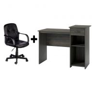 Toys & Child Student/Office Home Desk in Rodeo Oak + Leather Mid-Back Chair in Black - Bundle Set