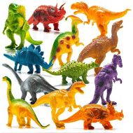 Prextex Realistic Looking 7 Dinosaurs Pack of 12 Toys for Boys and Girls 3 Years Old & Up Large Plastic Assorted Dinosaur Figures with Dinosaur Book