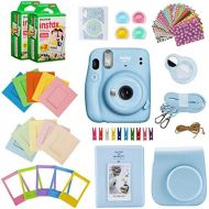 Fujifilm Instax Mini 11 Instant Camera (Sky Blue) Bundle with Case, 2X Fuji Instax Mini Instant Film Twin Pack - 40 Sheets (White), Color Filters, Stickers, Frames, Photo Album and