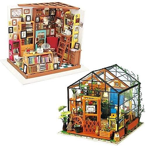  Rolife DIY Dollhouse Miniatures Craft Kits for Adults Kathys Green House&Sams Study