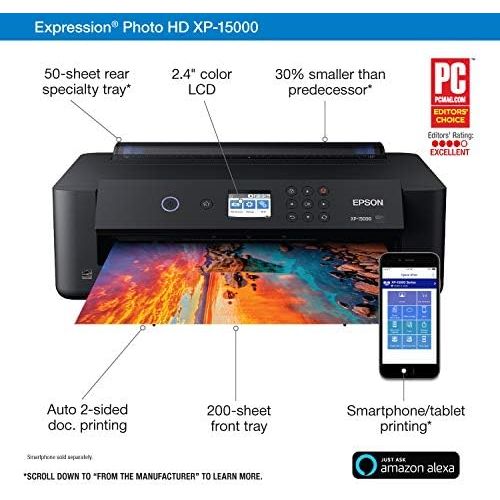 엡손 Epson Expression Photo HD XP-15000 Wireless Color Wide-Format Printer, Amazon Dash Replenishment Ready