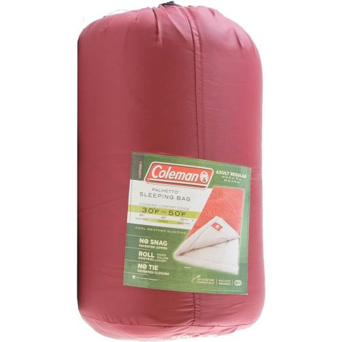 콜맨 Coleman Sleeping Bag 30°F Palmetto Sleeping Bag Cool Weather Sleeping Bag , Red