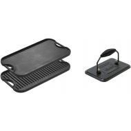 Lodge Pre-Seasoned Cast Iron Reversible Grill/Griddle With Handles, 20 Inch x 10.5 Inch & Pre-Seasoned Cast Iron Grill Press With Cool-grip Spiral Handle, 4.5 inch X 6.75 inch, Bla