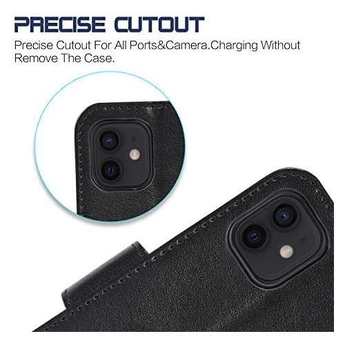  [아마존베스트]Arae Compatible with iPhone 12 Case and iPhone 12 Pro Case Wallet Flip Cover with Card Holder and Wrist Strap - Black