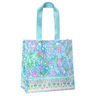 Lilly Pulitzer Blue/Green Market Shopper Bag, Reusable Grocery Tote with Comfortable Shoulder Straps, Aqua La Vista