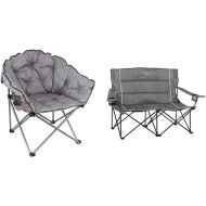 MacSports C932S-129 Padded Cushion Outdoor Folding Lounge Patio Club Chair, Gray & Timber Ridge 2 Person Folding Loveseat Comfortable Double Foldable Camping Chair Folding Lawn Chairs