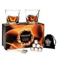 [아마존베스트]W WHISKOFF Whiskey Glass Set of 2 - Scotch 6 Stainless Steel Chilling Stones Set - Bourbon Glasses Gift Set for Dad - Whiskey Metal Ice Cubes Gift Box - Whiskey Stones Gift Set - Whiskey Set