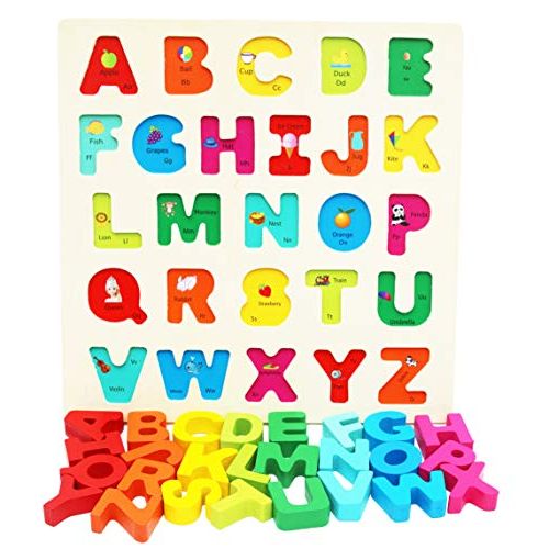  Toys of Wood Oxford TOWO Wooden Alphabet Puzzle for Toddlers- Chunky Size Peg Puzzle - Alphabet Puzzle Board for Early Learning- Wooden Puzzle Educational Toy for Baby Toddlers Montessori Learning