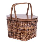 BIRDROCK HOME Seagrass and Abaca Picnic Basket with Wood Lid - Hand Woven - Espresso - Decorative Latch - Wooden Top - Home Decor - Folding Handles