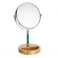 Makeup mirror Mano Home European-Style Metal Desktop Double-Sided Vanity Mirror HD Beauty Magnifying Mirror 360 ° Freely Rotating Mirror (Color : Green)