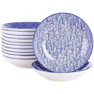 Vancasso, Takaki 12 teilig Porzellan Suppenteller, Rund Tiefteller Set, Ø 21,5 cm, Blau