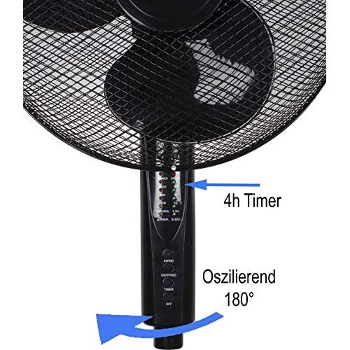  [아마존베스트]Zilan Floor Fan with Remote Control, 41 cm Diameter, 50 Watts, Oscillating, Silent Operation, 180° Rotation, Tower Fan, Air Cooler, Frontier Black