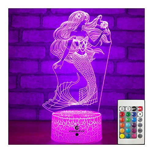  [아마존베스트]Easuntec Mermaid Toys Night Light with Remote & Smart Touch 7 Colors + 16 Colors Changing Dimmable Mermaid Gifts 1 2 3 4 5 6 7 8 Year Old Girl Gifts (Mermaid 16WT)