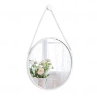 LAXF-Mirrors Metal Framed Decorative Wall Mirror with Hanging Strap, Round Bathroom Mirrors for Bedroom, Bathroom and Living Room White