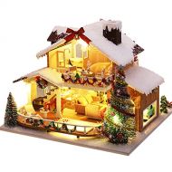 SPILAY Dollhouse Miniature with Furniture,DIY Wooden Crafts Doll House Mini Handmade Christmas Kit with Dust Proof Cover and Music Movement,1:24 Scale Creative Room Idea Gift for A