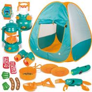[아마존베스트]FUN LITTLE TOYS Kids Play Tent, Pop Up Tent with Kids Camping Gear Set, Outdoor Toys Camping Tools Set for Kids, 18 Pieces
