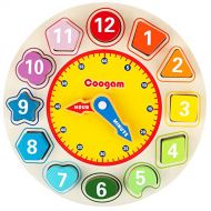Coogam Wooden Shape Color Sorting Clock ? Teaching Time Number Blocks Puzzle Stacking Sorter Jigsaw Montessori Early Learning Educational Toy Gift for Year Old Kids