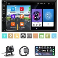 [아마존베스트]AMprime Android Car Radio Double Din Car Stereo with GPS 1080P 7 inch Touch Screen Bluetooth FM Receiver Support WiFi Connect Mirror Link for Android iOS Phone + Backup Camera