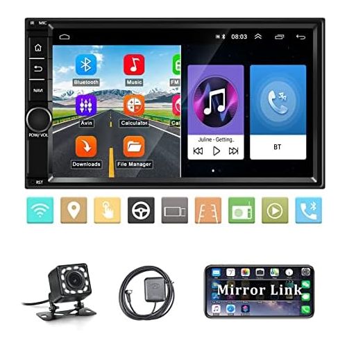  [아마존베스트]AMprime Android Car Radio Double Din Car Stereo with GPS 1080P 7 inch Touch Screen Bluetooth FM Receiver Support WiFi Connect Mirror Link for Android iOS Phone + Backup Camera
