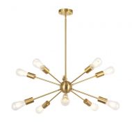 BONLICHT Sputnik Chandelier 10 Light Brushed Brass Modern Pendant Lighting Gold Industrial Vintage Ceiling Light Fixture UL Listed