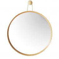 ZRN-Mirror Makeup Mirror Round Wall Mounted Mirror Dressing Mirror with Sling and Hook Up Bamboo Framed 45 cm Wall Mirror for Bathroom Home Bedroom & Living Room
