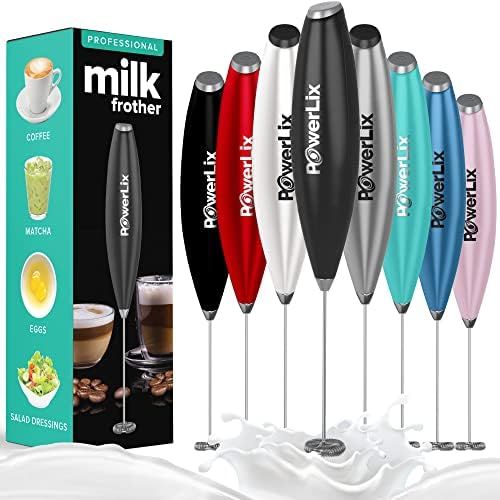  New Double whisk + Improve Motor - PowerLix Milk Frother Handheld Battery Operated Electric Foam Maker For Coffee, Latte, Cappuccino, Durable Drink Mixer With Stainless Steel Whisk