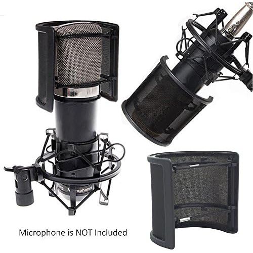  [아마존베스트]LEAGY Metal Mesh and Foam Layer Microphone Cover Handheld Microphone Pop Filter Windscreen Wind Screen Studio Shield Holder Black