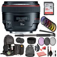 Canon EF 50mm f/1.2L USM Lens (1257B002) with Professional Bundle Package Deal Kit for Canon EOS Includes: DSLR Sling Backpack, 9PC Filter Kit, Sandisk 32GB SD + More