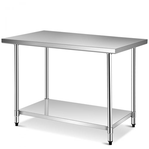 자이언텍스 Giantex 48 x 30 Inches NSF Stainless Steel Food Prep Table, Heavy Duty Commercial Kitchen Metal Table with Adjustable Lower Shelf and Plastic Feet, Steel Work Prep Table for Restau