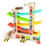 TOP BRIGHT Toddler Toys Race Track Car Gifts for 1 2 3 Year Old Boys - with Wooden Car Ramp, Parking Lot & Gas Station