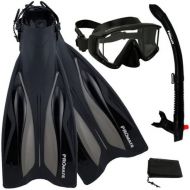 Promate Side-View Mask Semi-Dry Snorkel Snorkeling Fins Set