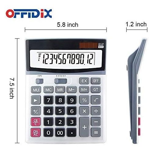  OFFIDIX Large Key Calculators Office Desktop Calculator, Dual Power Electronic Calculator Portable 12 Digit Large LCD Display Calculator Desk Calculator for Handheld for Daily and