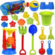 FUN LITTLE Toys Kids Beach Sand Toys Set Sand Water Wheel, Beach Molds, Beach Bucket Beach Shovel Tool Kit, Sandbox Toys for Toddlers, Kids Outdoor Toys, Snow Toys 19 Pieces