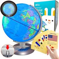 Illuminated World Globe Lights by WhizBuilders  8” Globe Of The World With Stand Night Lights For Kids Learning - Built-in LED Light Earth Globe With Easy To Read Labels For Conti