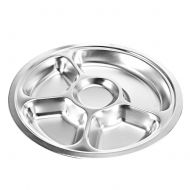 Khandekar (with device of K) Stainless Steel Round Dining Plate 5 Compartment Thali, 12.8 Inch (Silver)