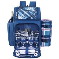 Hap Tim - Picnic Backpack Basket for 4 Person Wine Picnic with Utensils, Insulated Cooler Compartment, Detachable Bottle/Wine Holder, Waterproof Fleece Blanket, Plates for Camping