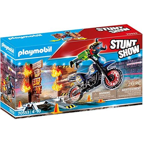 플레이모빌 Playmobil Stunt Show Motocross with Fiery Wall, Multicolor (24.8 x 14.2 x 7 cm)