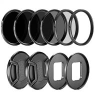 Neewer Camera Lens Filter Kit compatible with gopro Hero 5/6/7: (4)Neutral Density ND Filter(ND4/ND8/ND16/ND32), (1)UV Filter, (1)CPL Filter, (2)Lens Cap, (2)Lens Adapter Ring
