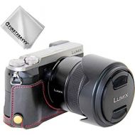 First2savvv Leather Half Camera Case Bag Cover base for Panasonic Lumix DMC GX85 GX80 + Cleaning cloth XJD-GX85-D01