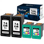 Valuetoner Remanufactured Ink Cartridge Replacement for HP 74XL & 75XL High Yield CB336WN CB338WN for Deskjet D4260 D4280 D4360 Printer (2 Black, 2 Tri-Color) 4 Pack