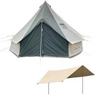 DANCHEL OUTDOOR Waterproof 4 Season Luxury Winter Camping Glamping Cotton Bell Tent with Stove Jack and Sun Shelter Awning 4 Person